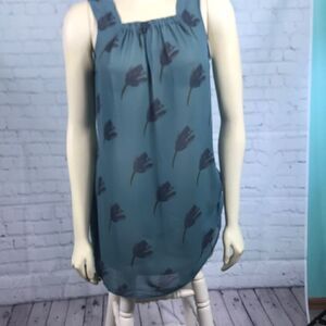 CAbi #948 Green/Blue gathered Tulip tank top tunic